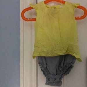 Yellow and navy/ white stripes romper